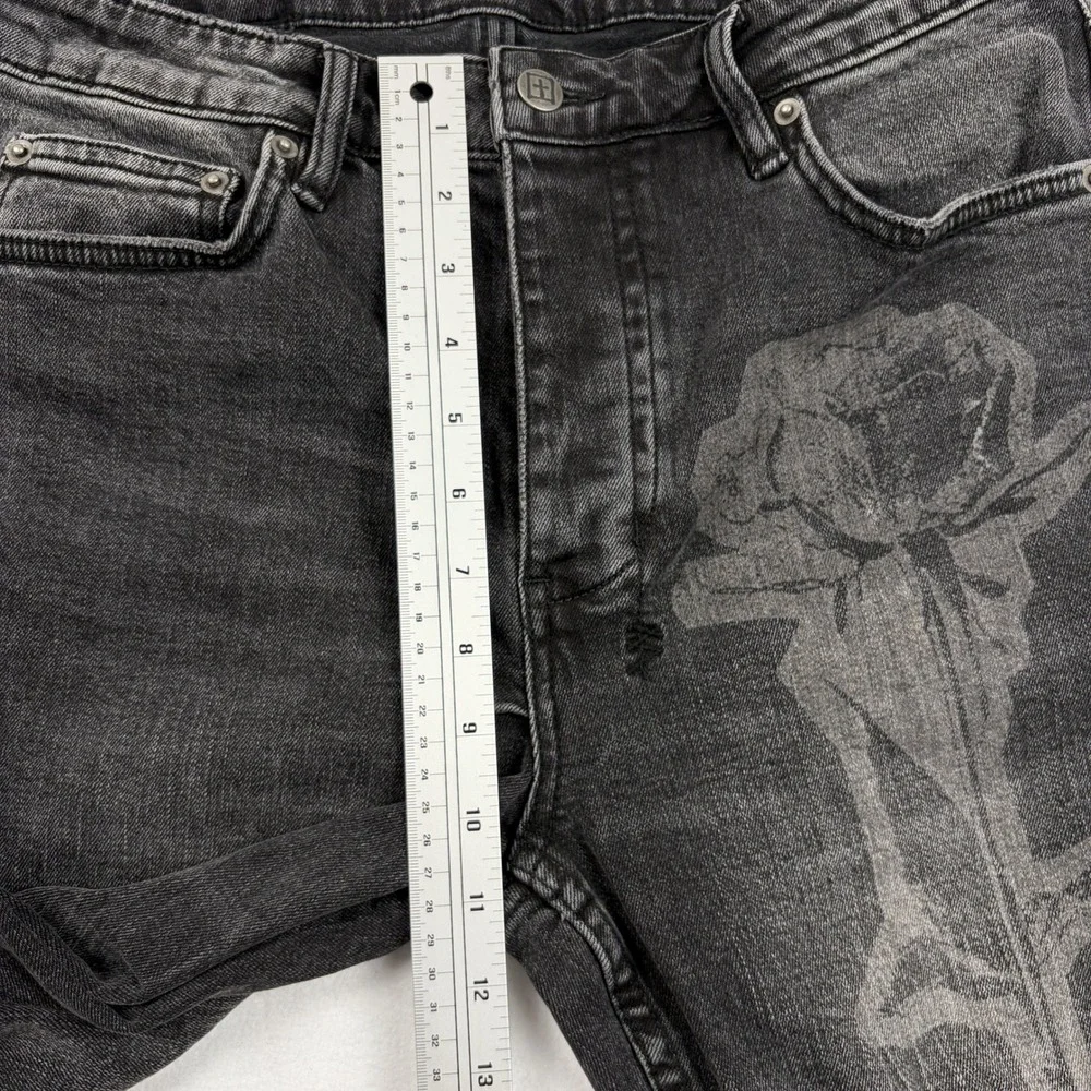 Ksubi Chitch Rose Graphic Slim Fit Jeans Washed Black Denim Mens 33